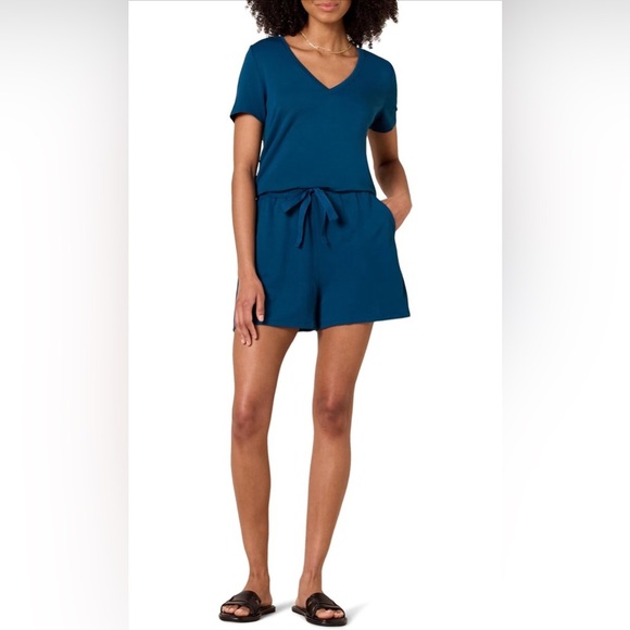 Daily Ritual Pants - Daily Ritual Women's Supersoft Terry Short-Sleeve V-Neck Romper